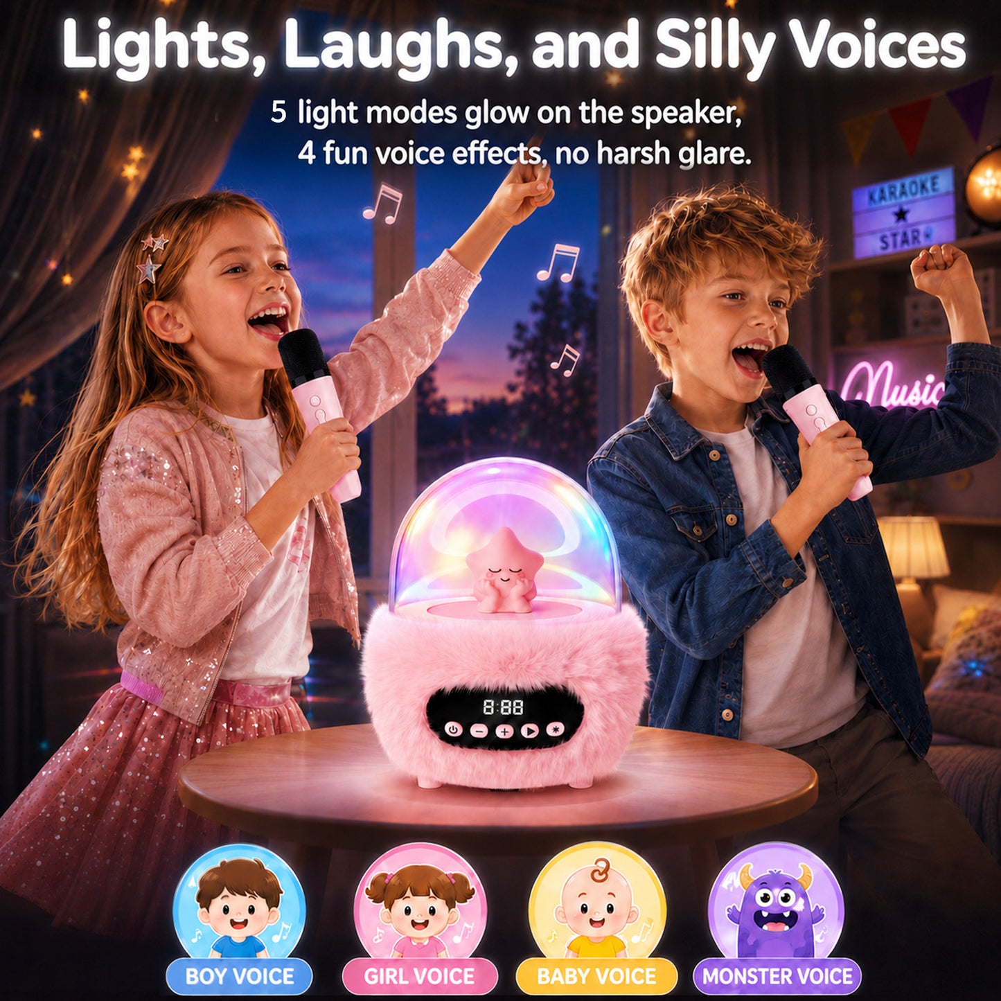 Portable Karaoke Machine with 2 Microphones, Small Wireless Speaker for Adults with LED Lights, Handheld Mini Karaoke Player, Party Birthday Gifts