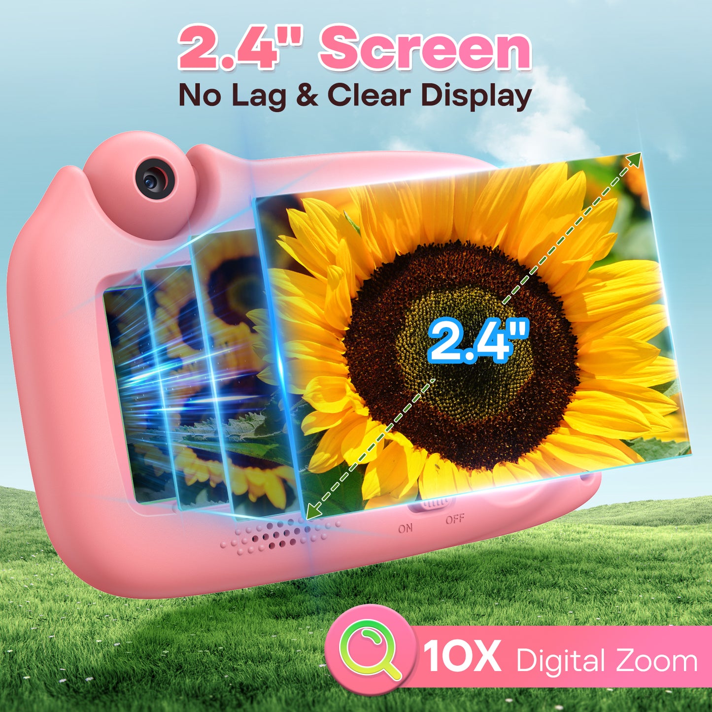 USCAMEL Kids Camera with Reversible Lens, Upgrade 2 in 1 Handheld Camera, 2.4" Digital Video Camera 1080p Portable Creative Toy for Photography & Play, Gift for Girls Boys