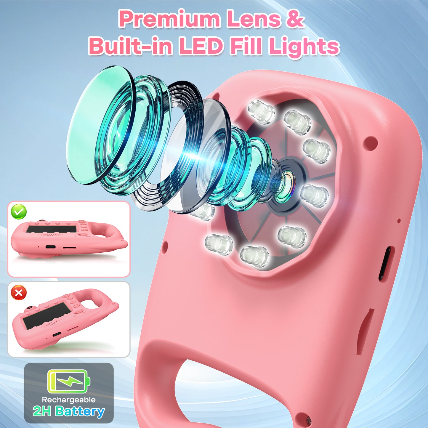 USCAMEL Kids Camera with Reversible Lens, Upgrade 2 in 1 Handheld Camera, 2.4" Digital Video Camera 1080p Portable Creative Toy for Photography & Play, Gift for Girls Boys