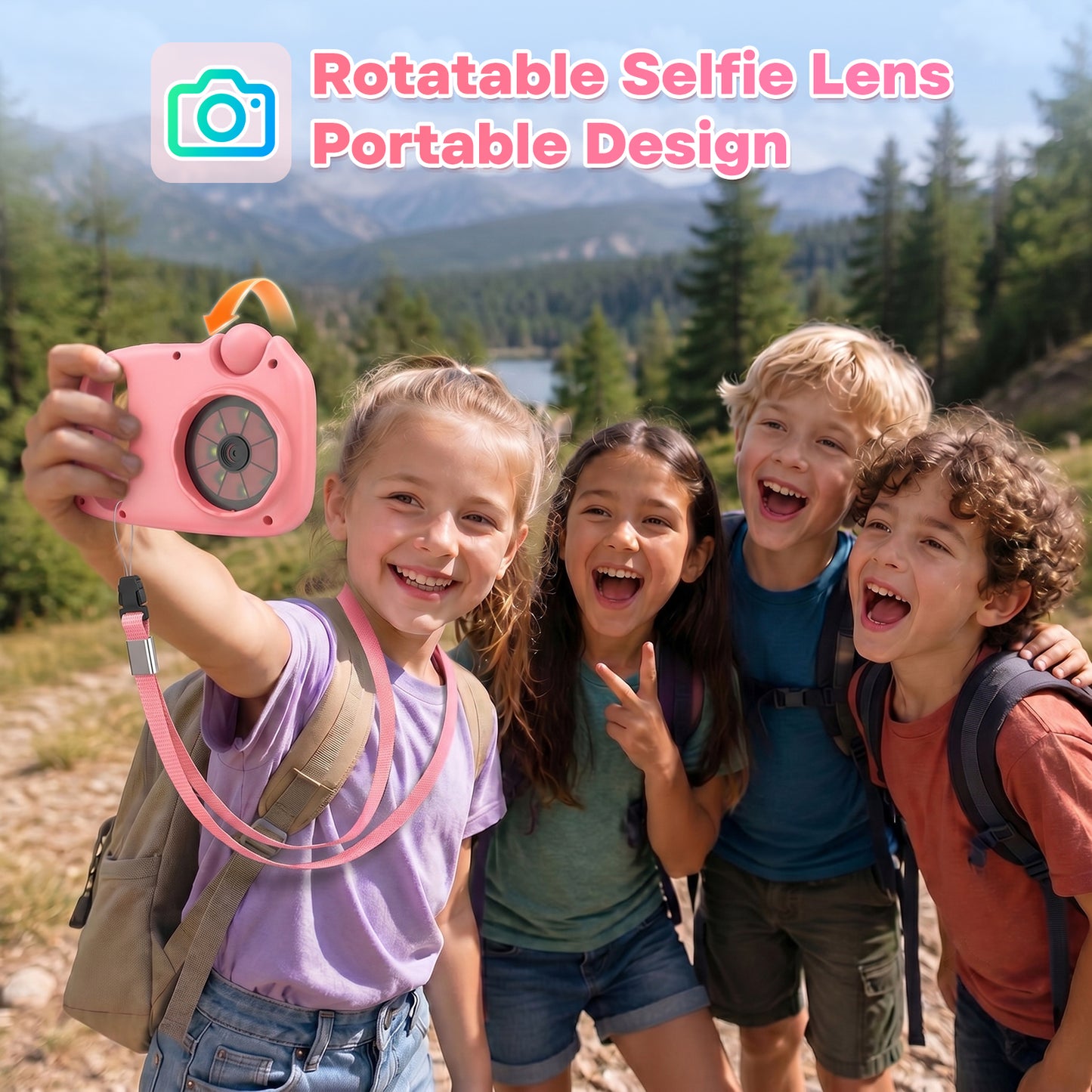 USCAMEL Kids Camera with Reversible Lens, Upgrade 2 in 1 Handheld Camera, 2.4" Digital Video Camera 1080p Portable Creative Toy for Photography & Play, Gift for Girls Boys