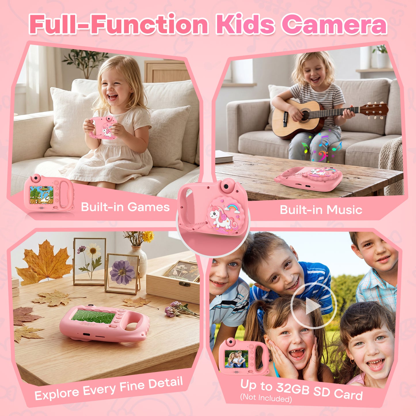 USCAMEL Kids Camera with Reversible Lens, Upgrade 2 in 1 Handheld Camera, 2.4" Digital Video Camera 1080p Portable Creative Toy for Photography & Play, Gift for Girls Boys