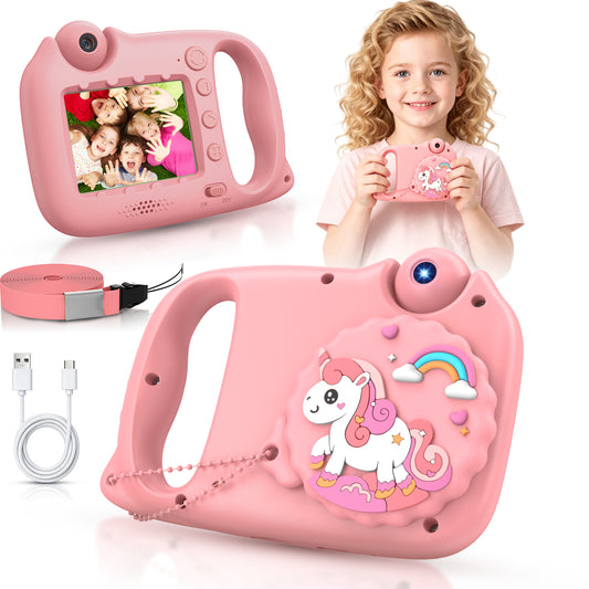 USCAMEL Kids Camera with Reversible Lens, Upgrade 2 in 1 Handheld Camera, 2.4" Digital Video Camera 1080p Portable Creative Toy for Photography & Play, Gift for Girls Boys