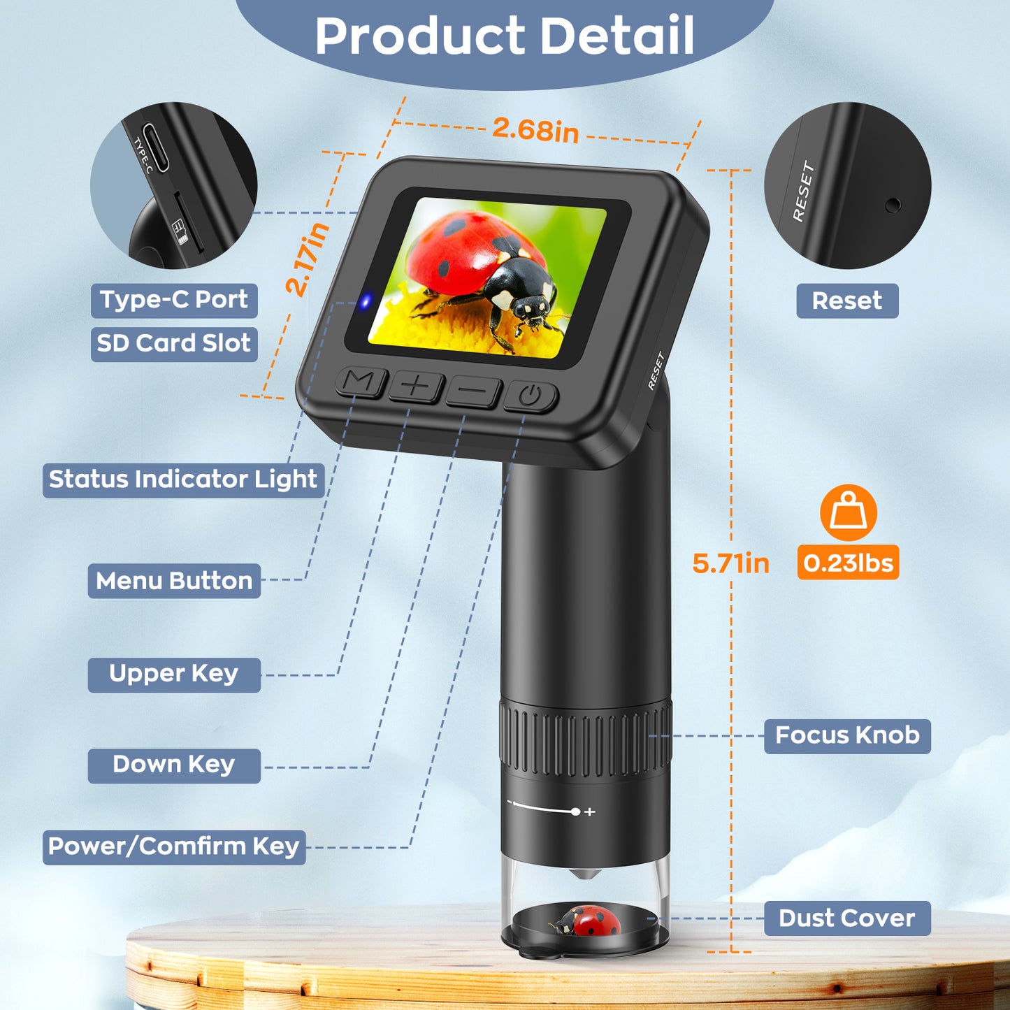 Hutact Handheld Microscope, Microscope for Adults 800mAh Rechargeable Pocket Microscope 32G SD Card & Card Reader, PC View Support
