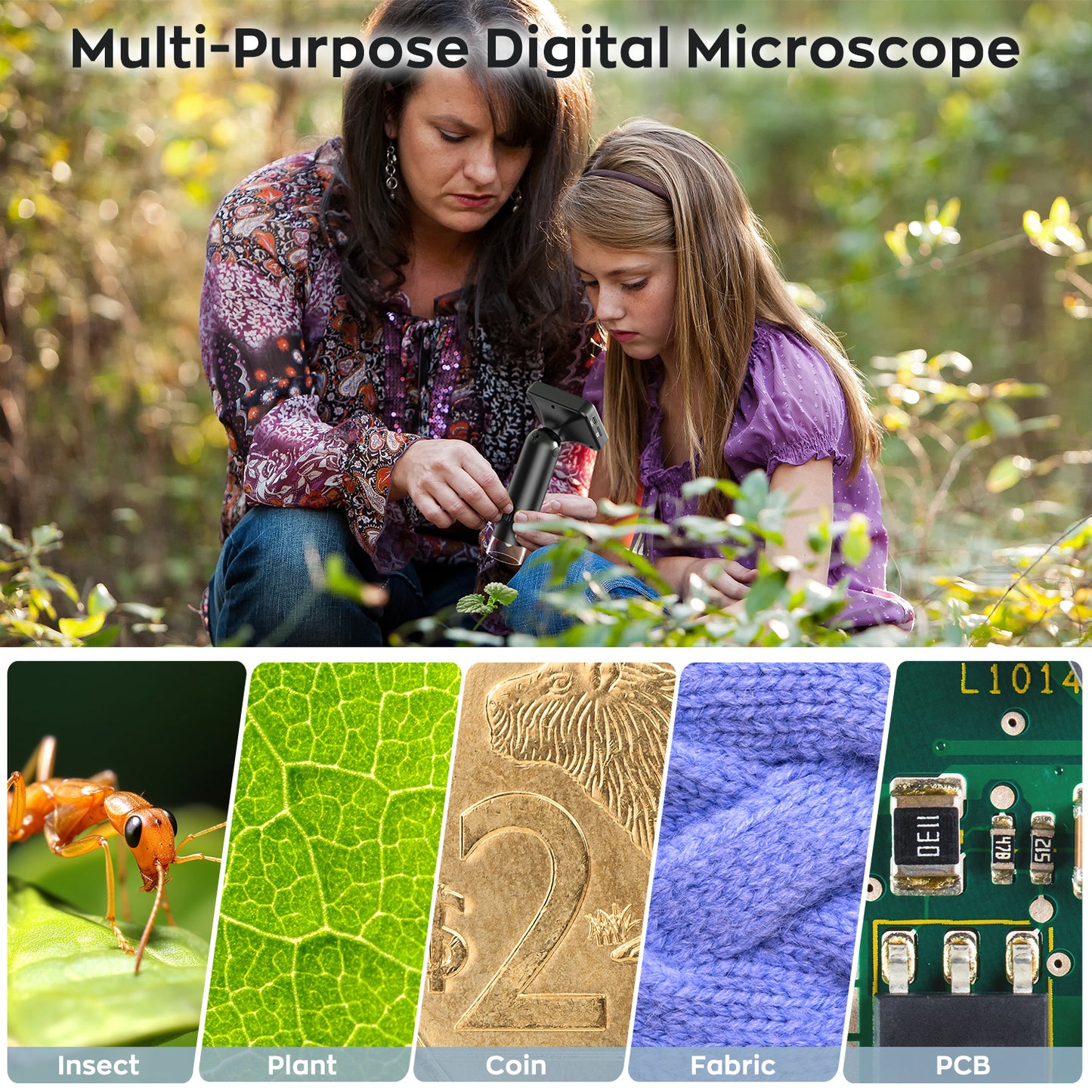 Hutact Handheld Microscope, Microscope for Adults 800mAh Rechargeable Pocket Microscope 32G SD Card & Card Reader, PC View Support