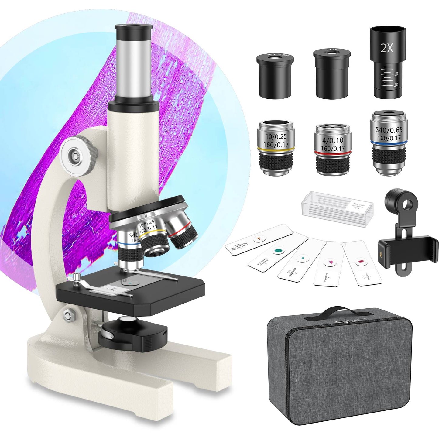 USCAMEL Microscope Set for Beginner, Kids Microscope 2000x Compound Microscope for Students Adults w/Prepared Slides