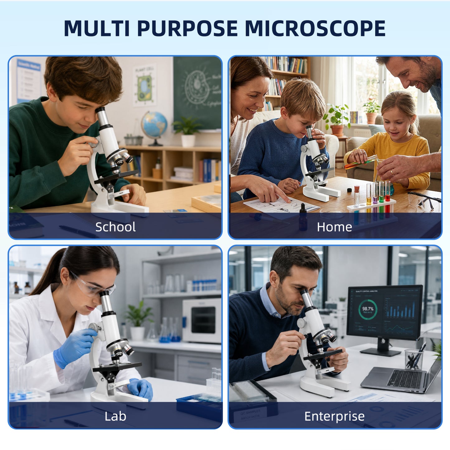 USCAMEL Microscope Set for Beginner, Kids Microscope 2000x Compound Microscope for Students Adults w/Prepared Slides