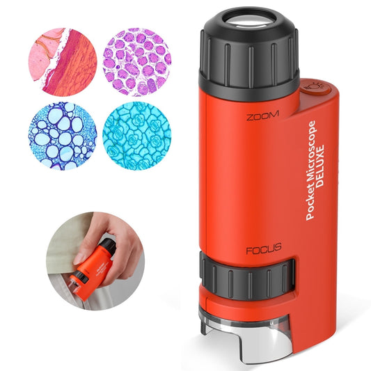 USCAMEL Mini Microscope for Kids, Pocket Microscope LED Light Handheld Small Lightweight Kid Microscope with Storage Bag