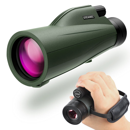 USCAMEL 12x50 Monocular for Adults Portable Monocular Telescope for Smartphone w/Hand Strap Waterproof Optics Compact Monocular for Bird Watching Hunting