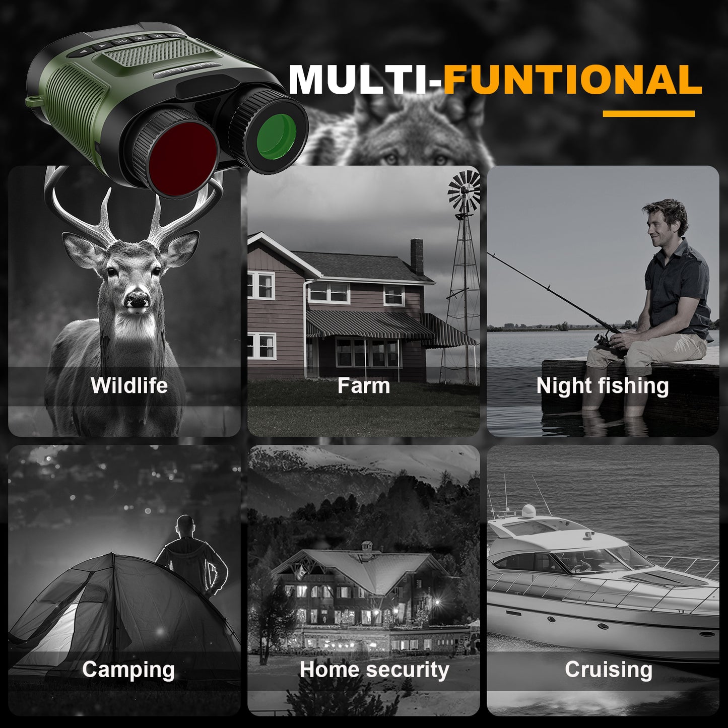 USCAMEL Night Vision Binoculars for Adults, 3" Screen Digital Goggles Day and Night, 8x Zoom Infrared Digital Binoculars w/32G SD Card, Card Reader for Photo & Video Record, for Hunting