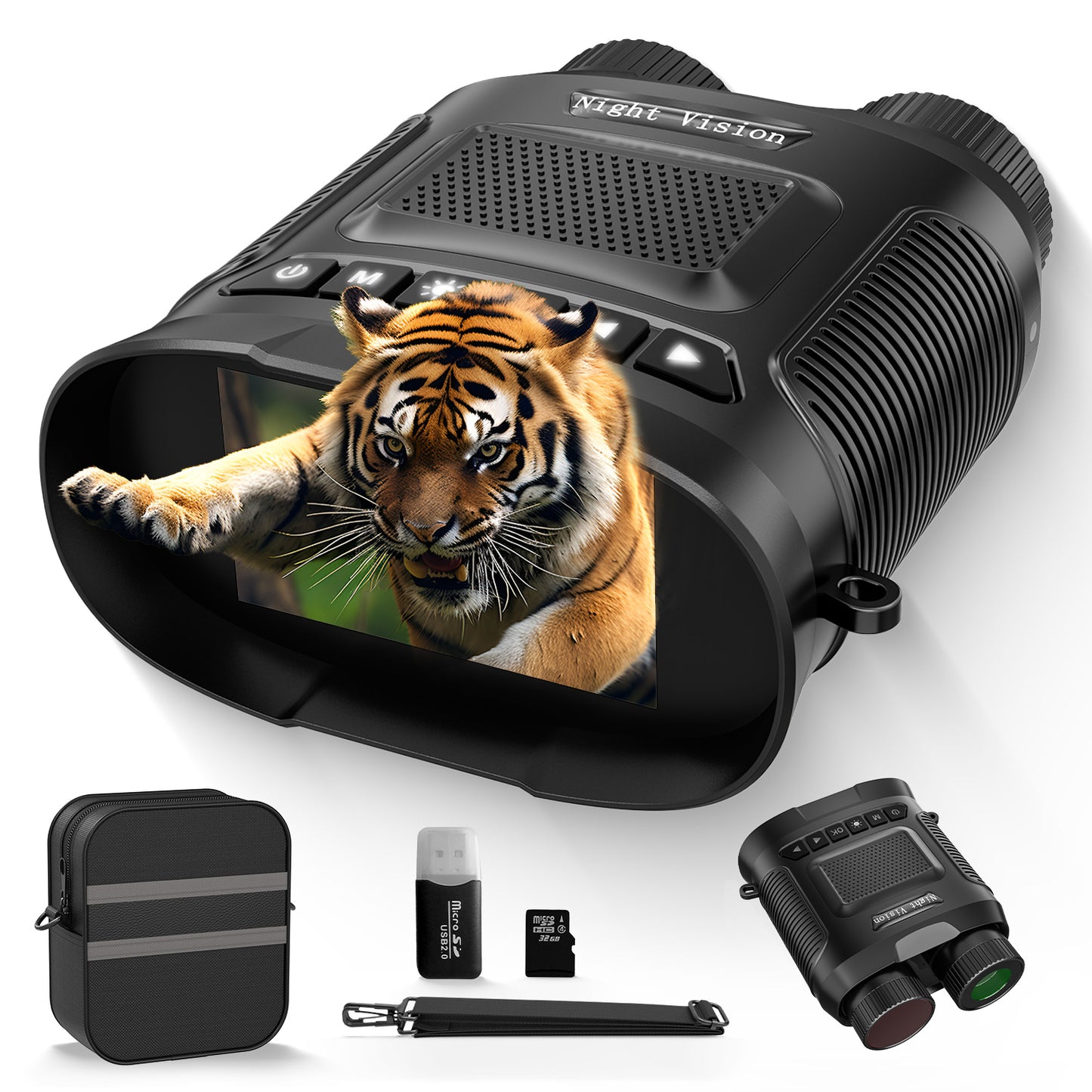 USCAMEL Night Vision Binoculars for Adults, 3" Screen Digital Goggles Day and Night, 8x Zoom Infrared Digital Binoculars w/32G SD Card, Card Reader for Photo & Video Record, for Hunting