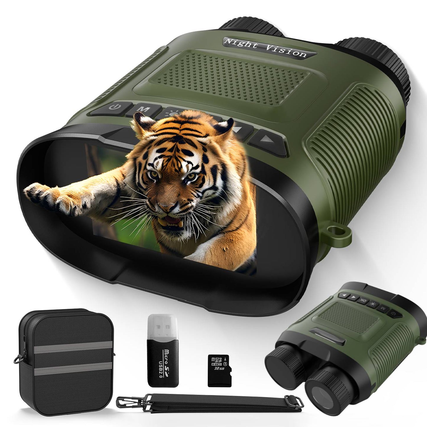 USCAMEL Night Vision Binoculars for Adults, 3" Screen Digital Goggles Day and Night, 8x Zoom Infrared Digital Binoculars w/32G SD Card, Card Reader for Photo & Video Record, for Hunting