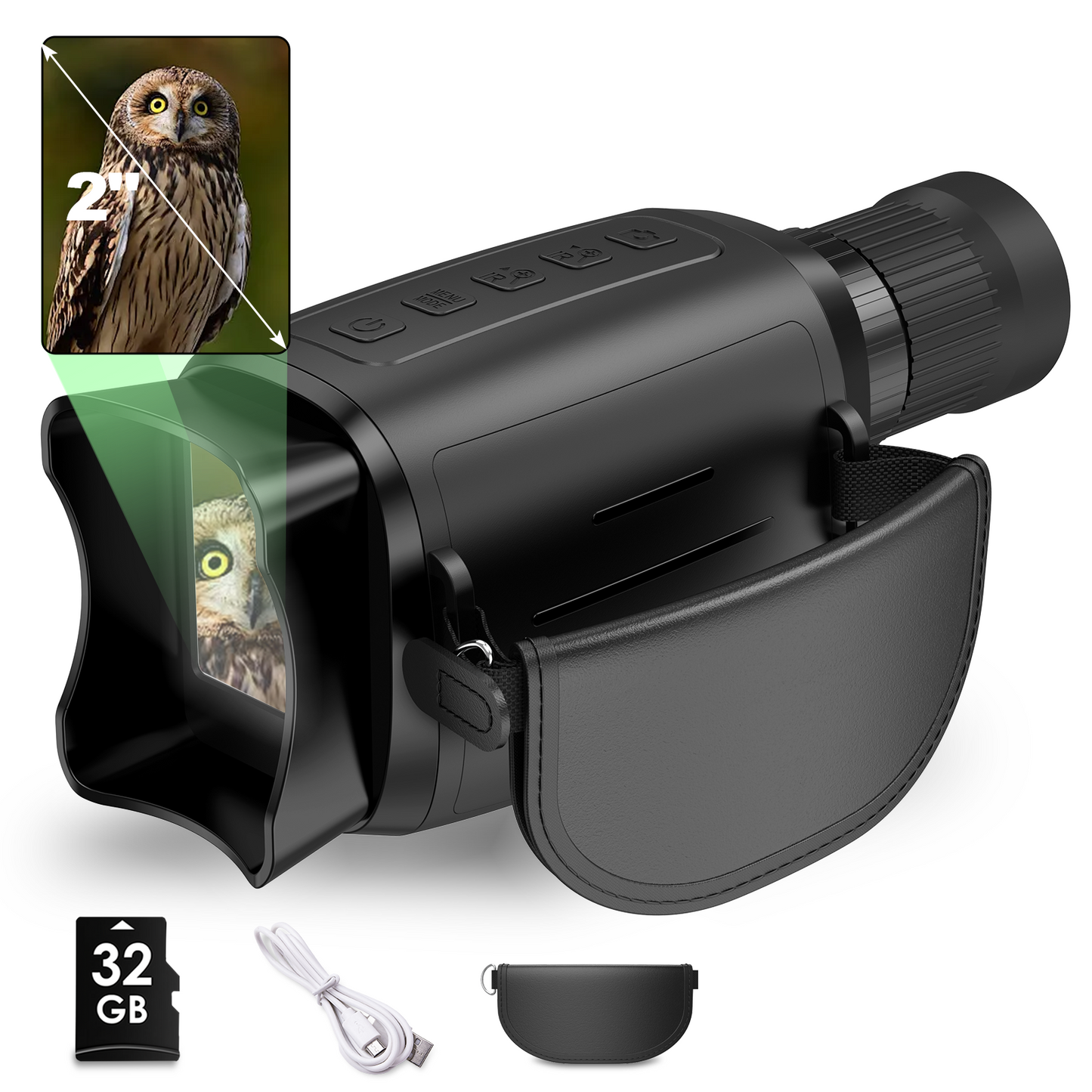 USCAMEL Night Vision Monocular for Adult Kid, 2" Screen One Hand Night Vision Scope for Day and Night Hunting w/32G SD Card