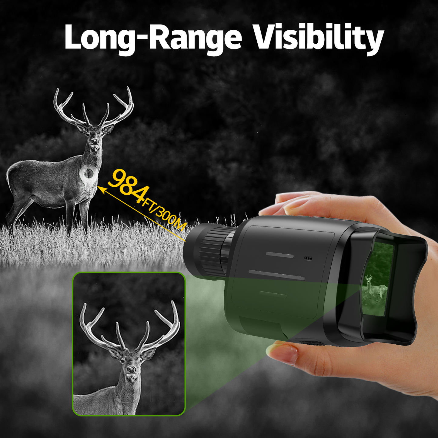 USCAMEL Night Vision Monocular for Adult Kid, 2" Screen One Hand Night Vision Scope for Day and Night Hunting w/32G SD Card