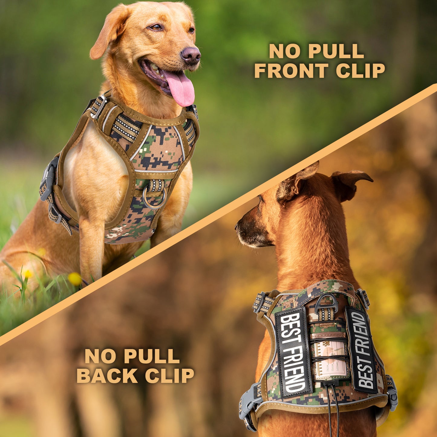 HUTACT Dog Harness, No Pull Harness, No Choke Reflective Vest with Handle, Adjustable Pet Harness for Running Walking, Khaki