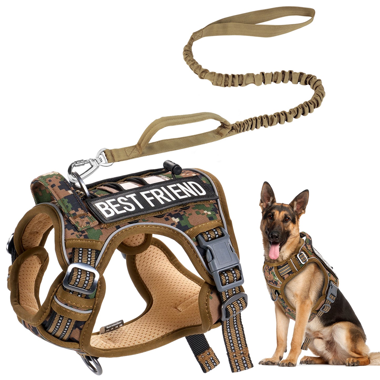 HUTACT Dog Harness, No Pull Harness, No Choke Reflective Vest with Handle, Adjustable Pet Harness for Running Walking, Khaki