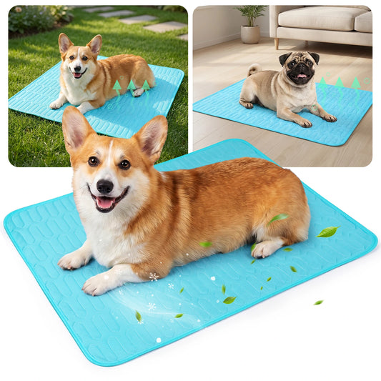Pet Summer Cooling Mat for Dogs, Blue Dog Cooling Pad, Machine Washable Dog Cool Mat with Soft Latex, Non-Slip Pet Cooling Bed for Small Medium Dogs