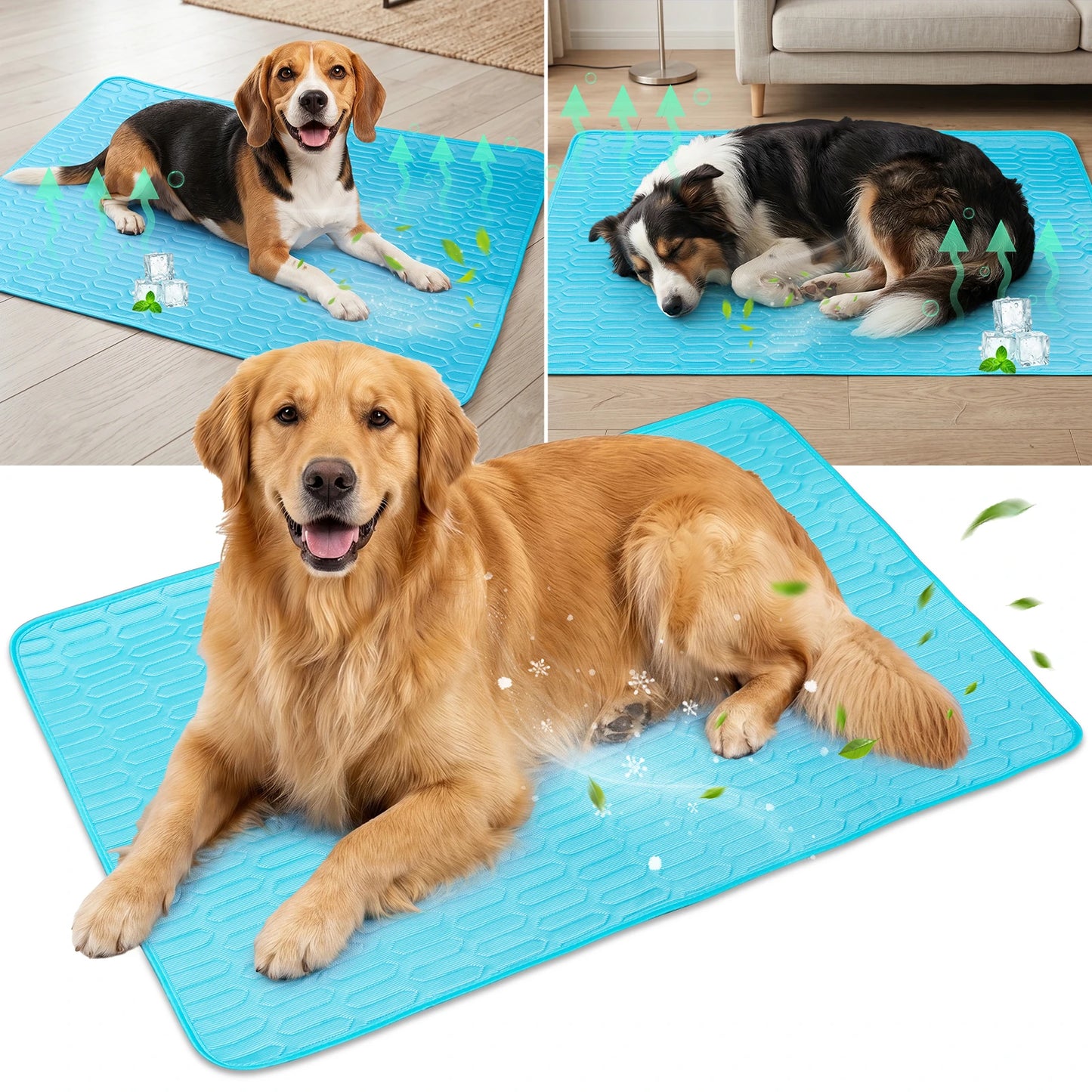 Pet Summer Cooling Mat for Dogs, Blue Dog Cooling Pad, Machine Washable Dog Cool Mat with Soft Latex, Non-Slip Pet Cooling Bed for Small Medium Dogs