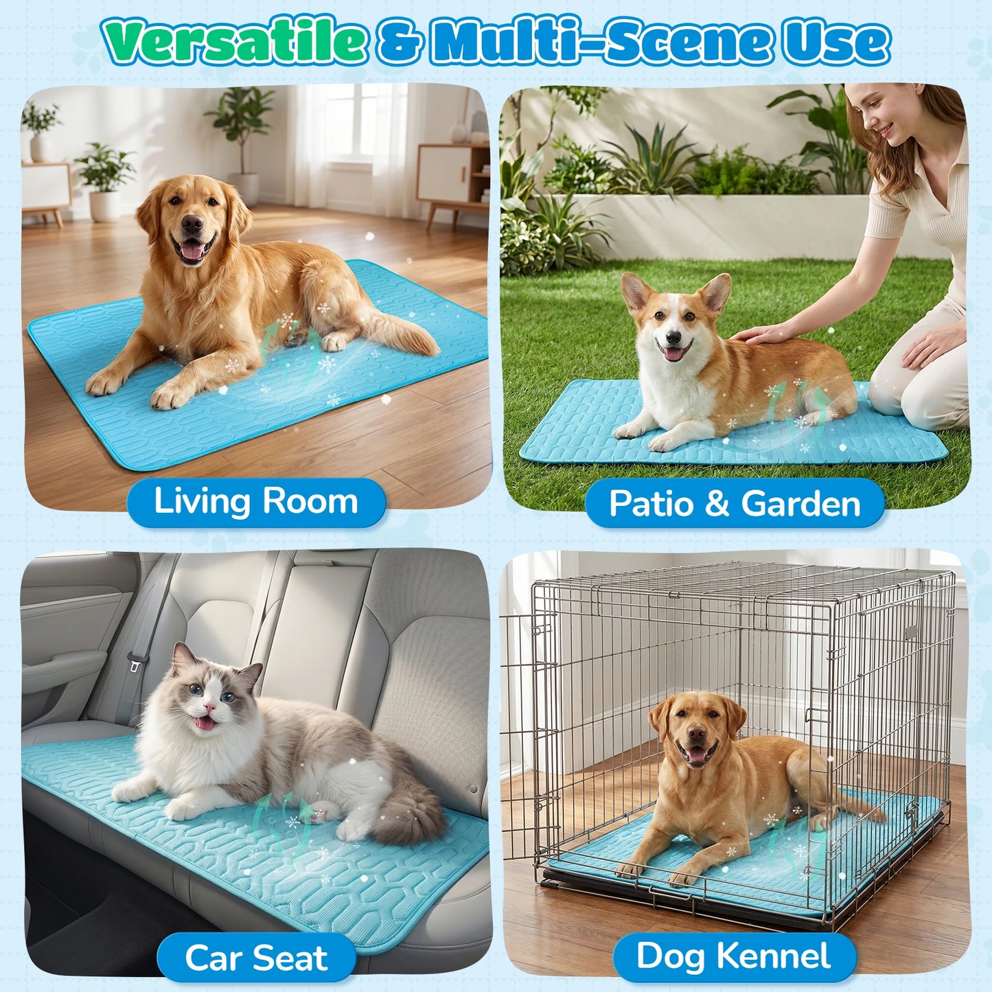 Pet Summer Cooling Mat for Dogs, Blue Dog Cooling Pad, Machine Washable Dog Cool Mat with Soft Latex, Non-Slip Pet Cooling Bed for Small Medium Dogs