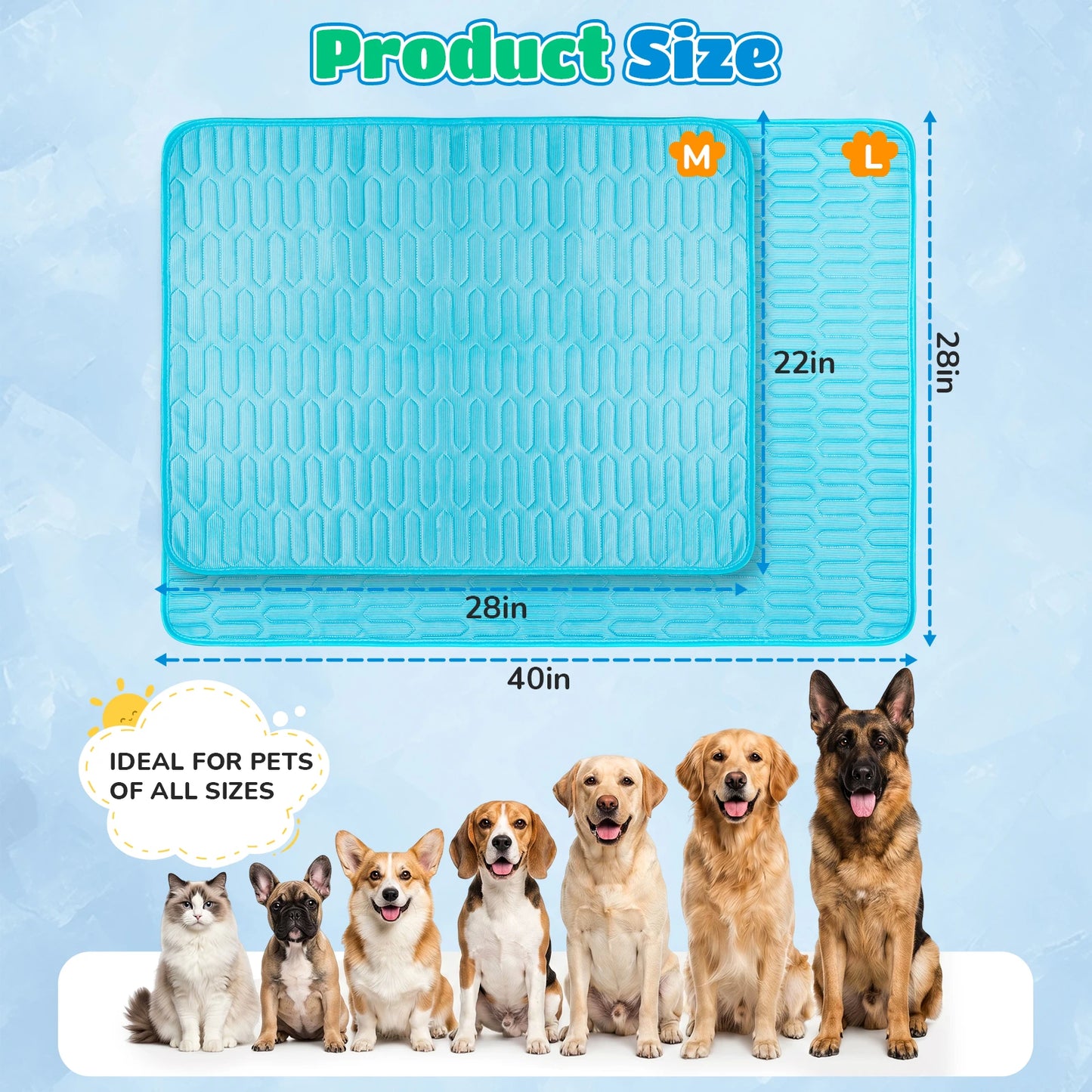 Pet Summer Cooling Mat for Dogs, Blue Dog Cooling Pad, Machine Washable Dog Cool Mat with Soft Latex, Non-Slip Pet Cooling Bed for Small Medium Dogs