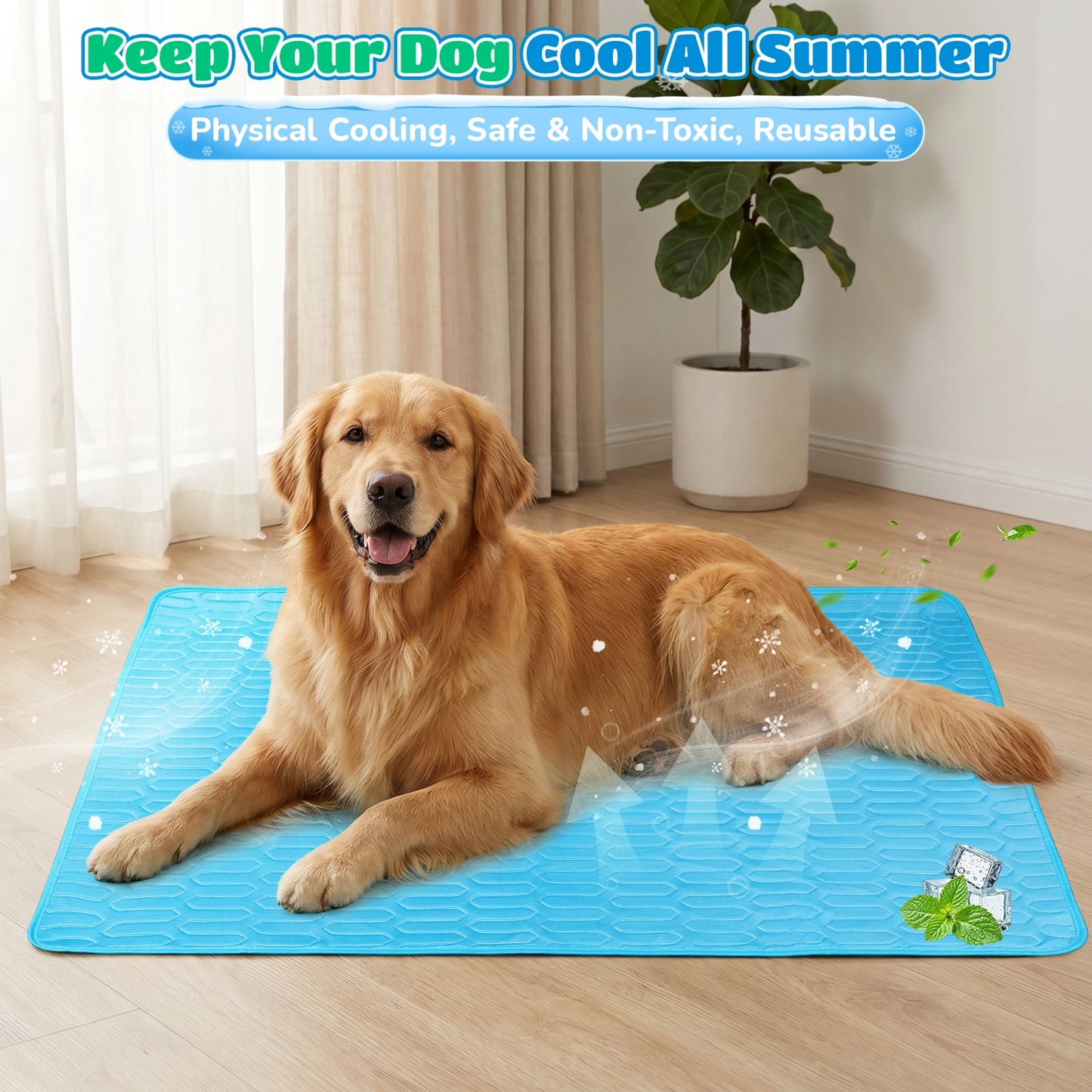 Pet Summer Cooling Mat for Dogs, Blue Dog Cooling Pad, Machine Washable Dog Cool Mat with Soft Latex, Non-Slip Pet Cooling Bed for Small Medium Dogs
