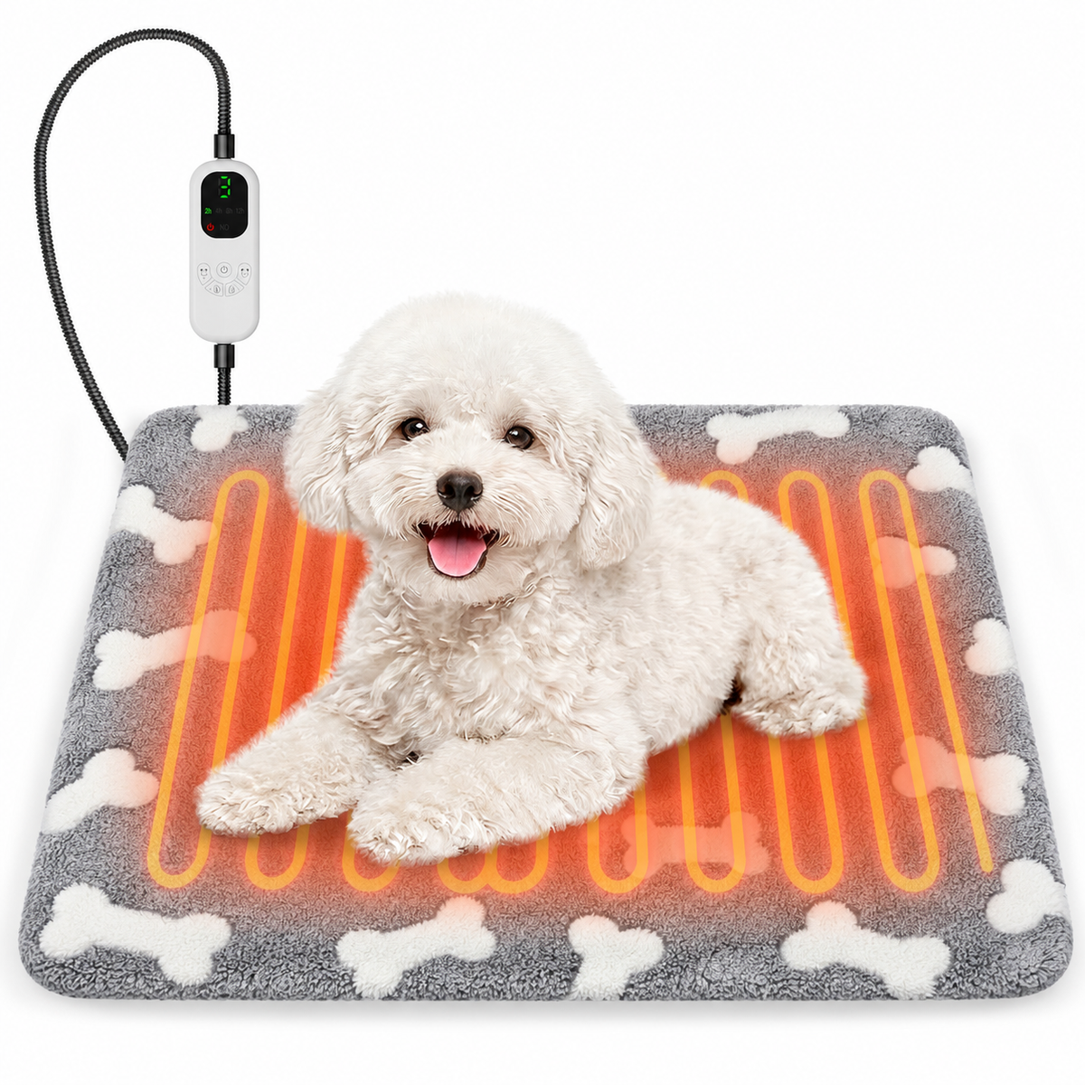 HUTACT Pet Heated Pad, 23.62" Winter Heating Pad for Dogs Cats, 9-Level Temp Control with Timer, Safe Heated Mat Overheat Protection & Chew-Proof Cord