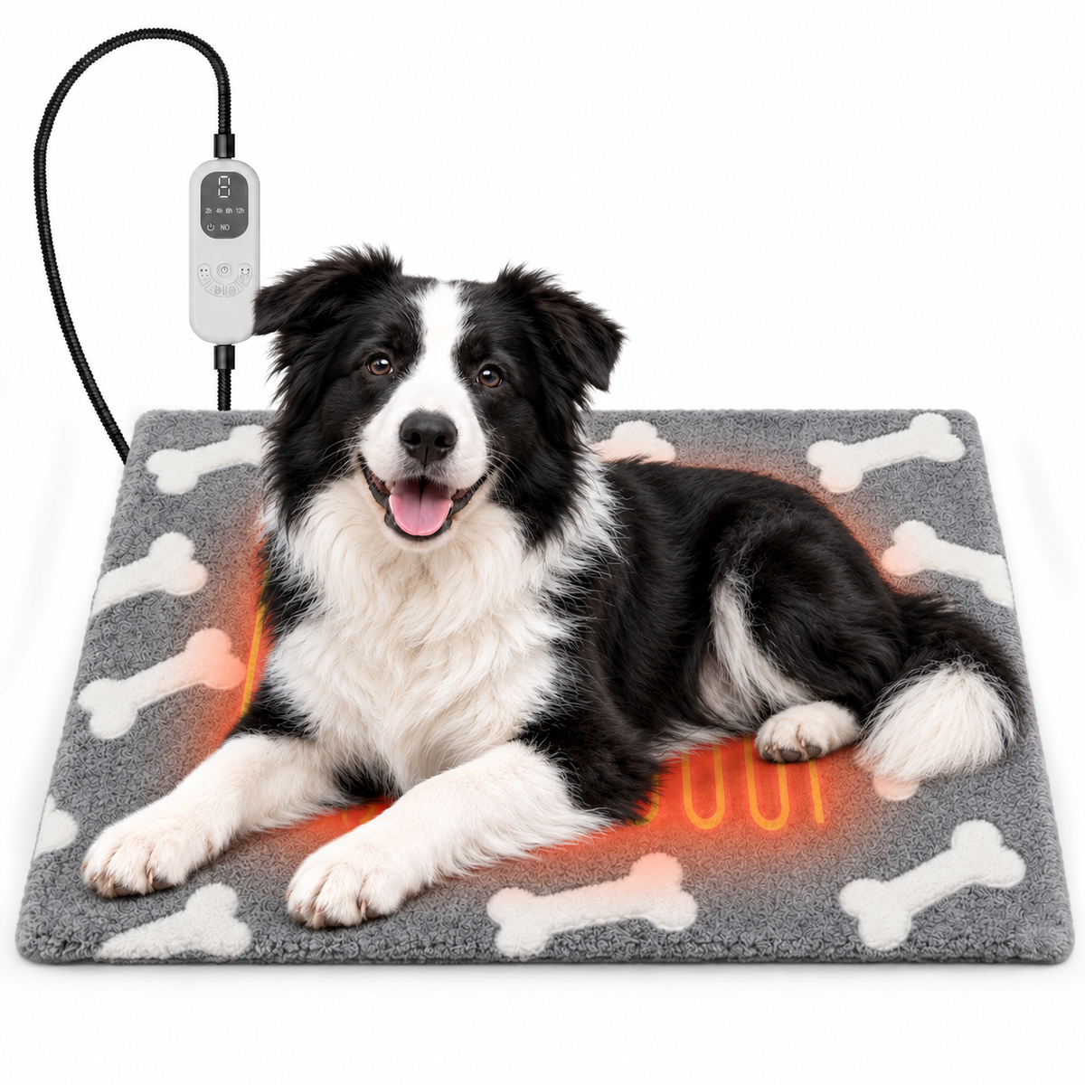 HUTACT Pet Heated Pad, 23.62" Winter Heating Pad for Dogs Cats, 9-Level Temp Control with Timer, Safe Heated Mat Overheat Protection & Chew-Proof Cord