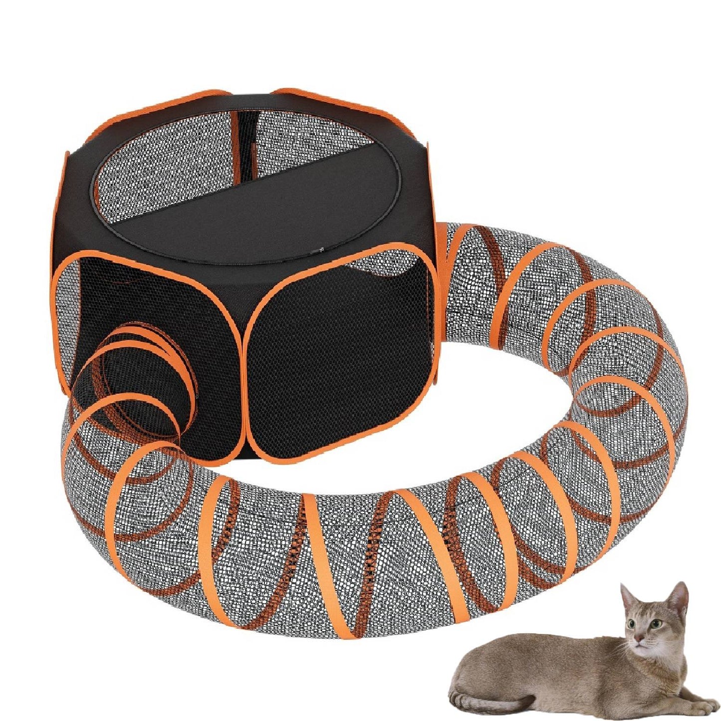 HUTACT Pet Playpen with Tunnel for Cats and Small Dogs 47" Portable Exercise Tent, Rabbit Playpen Foldable Indoor Outdoor Travel Use, Come with Carrying Case