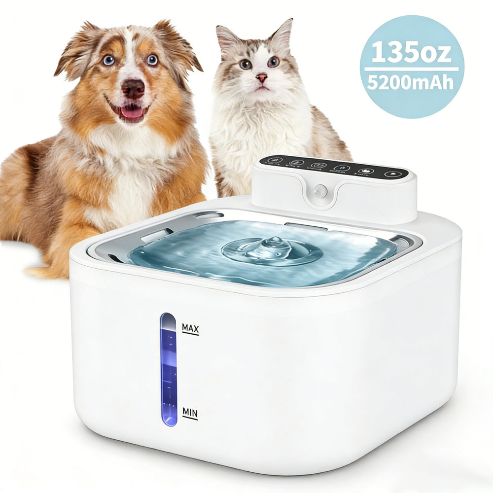 4 L Wireless Cat Water Fountain Set with 3 Filters, Stainless Steel 5200mAh Rechargeable Pet Cats Dogs Water Fountain