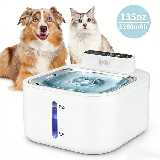 4 L Wireless Cat Water Fountain Set with 3 Filters, Stainless Steel 5200mAh Rechargeable Pet Cats Dogs Water Fountain