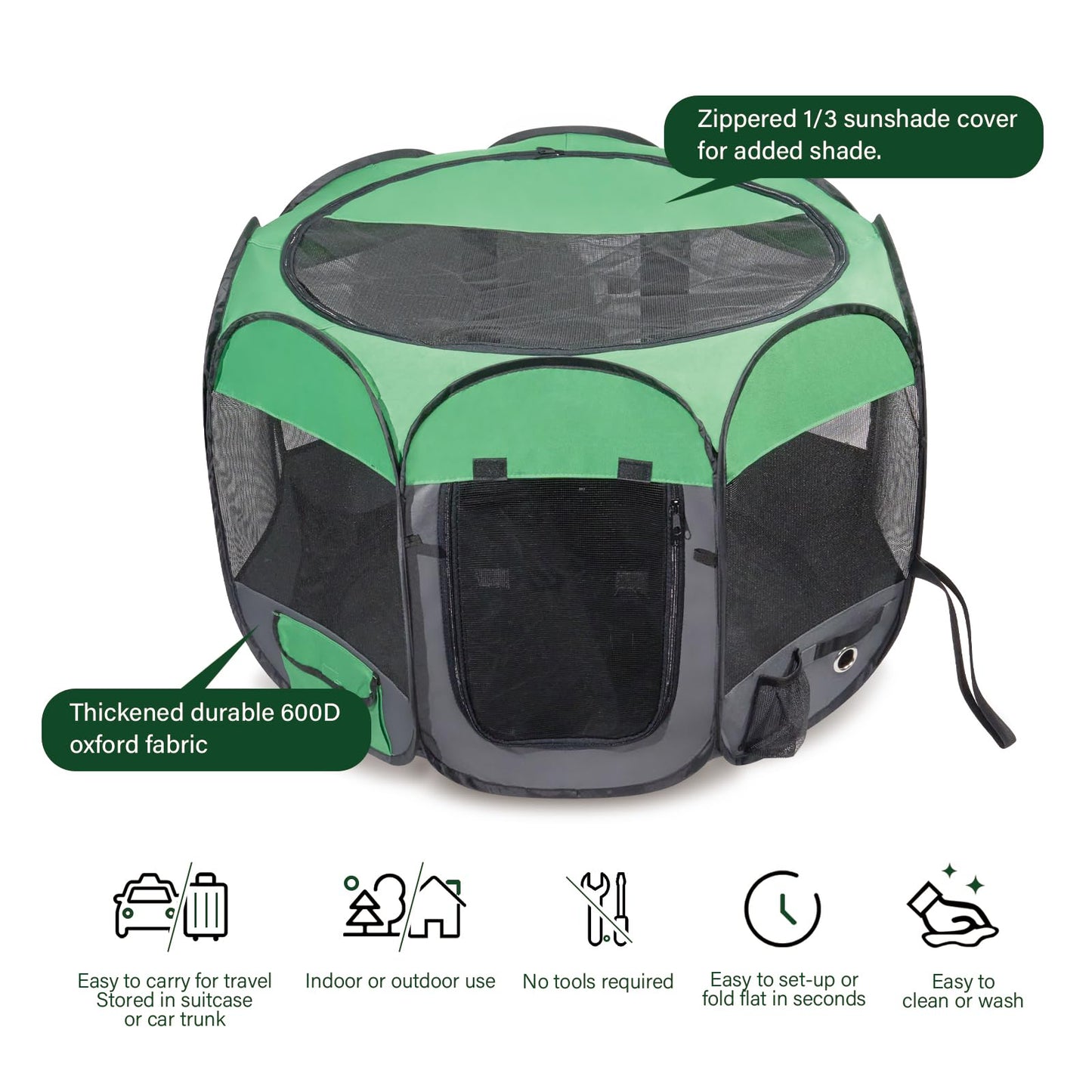 HUTACT Upgraded Dog Playpen Pop-up Pet Playpen with PVC-Coated & 2 Side Pockets, Durable Pet Pen for Dogs, Cats, Chicken, Indoor Recovery, Training