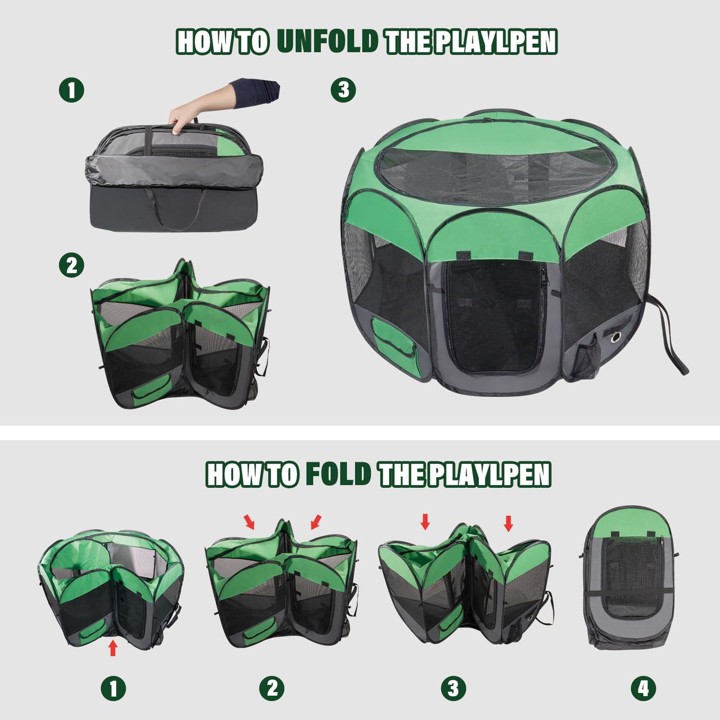 HUTACT Upgraded Dog Playpen Pop-up Pet Playpen with PVC-Coated & 2 Side Pockets, Durable Pet Pen for Dogs, Cats, Chicken, Indoor Recovery, Training