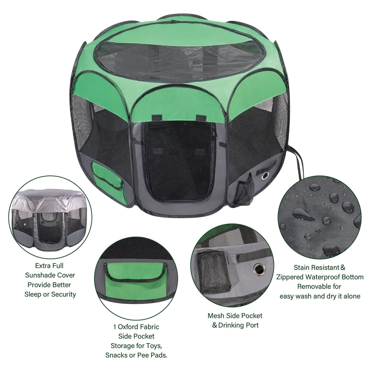 HUTACT Upgraded Dog Playpen Pop-up Pet Playpen with PVC-Coated & 2 Side Pockets, Durable Pet Pen for Dogs, Cats, Chicken, Indoor Recovery, Training