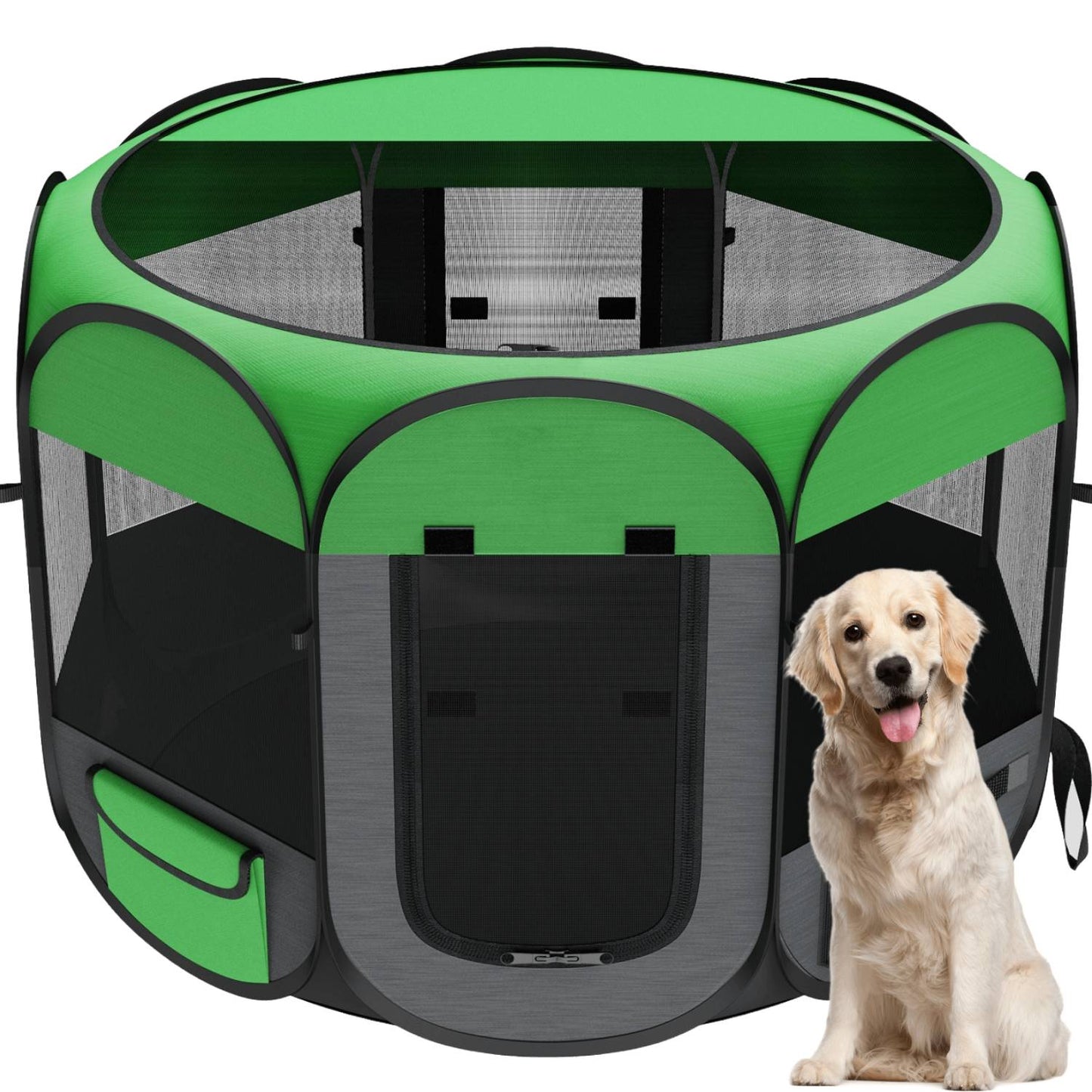 USCAMEL Dog Foldable Playpen Indoor Outdoors, No Assembly Required Pop-up Tent Pet Tent with Bowl & Side Pockets, Detachable Top & Waterproof Bottom (Medium Size)