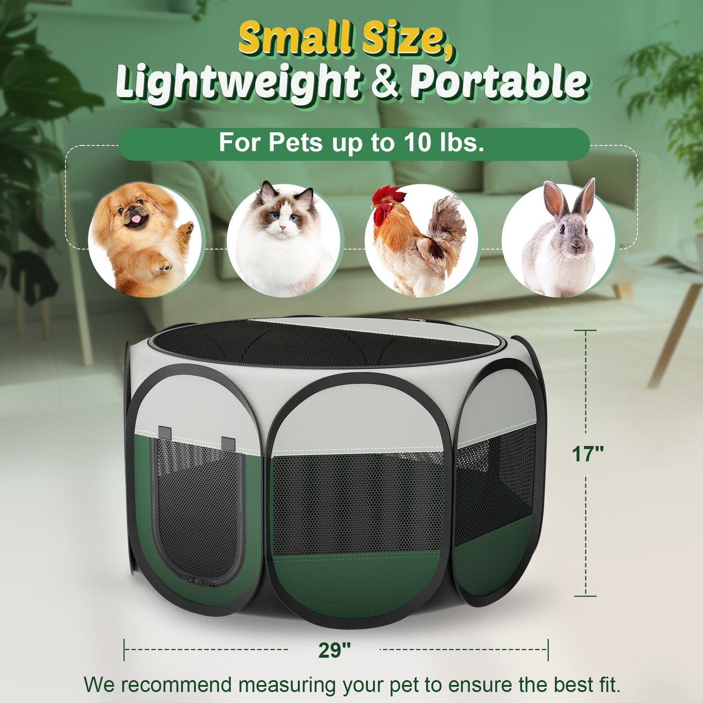 Dog Playpen Indoor for Puppy Cats Small Pet Outdoor Pop-up Playpen Tent Crates 28.7" Breathable Playpen Length for Pets up to 40LBs