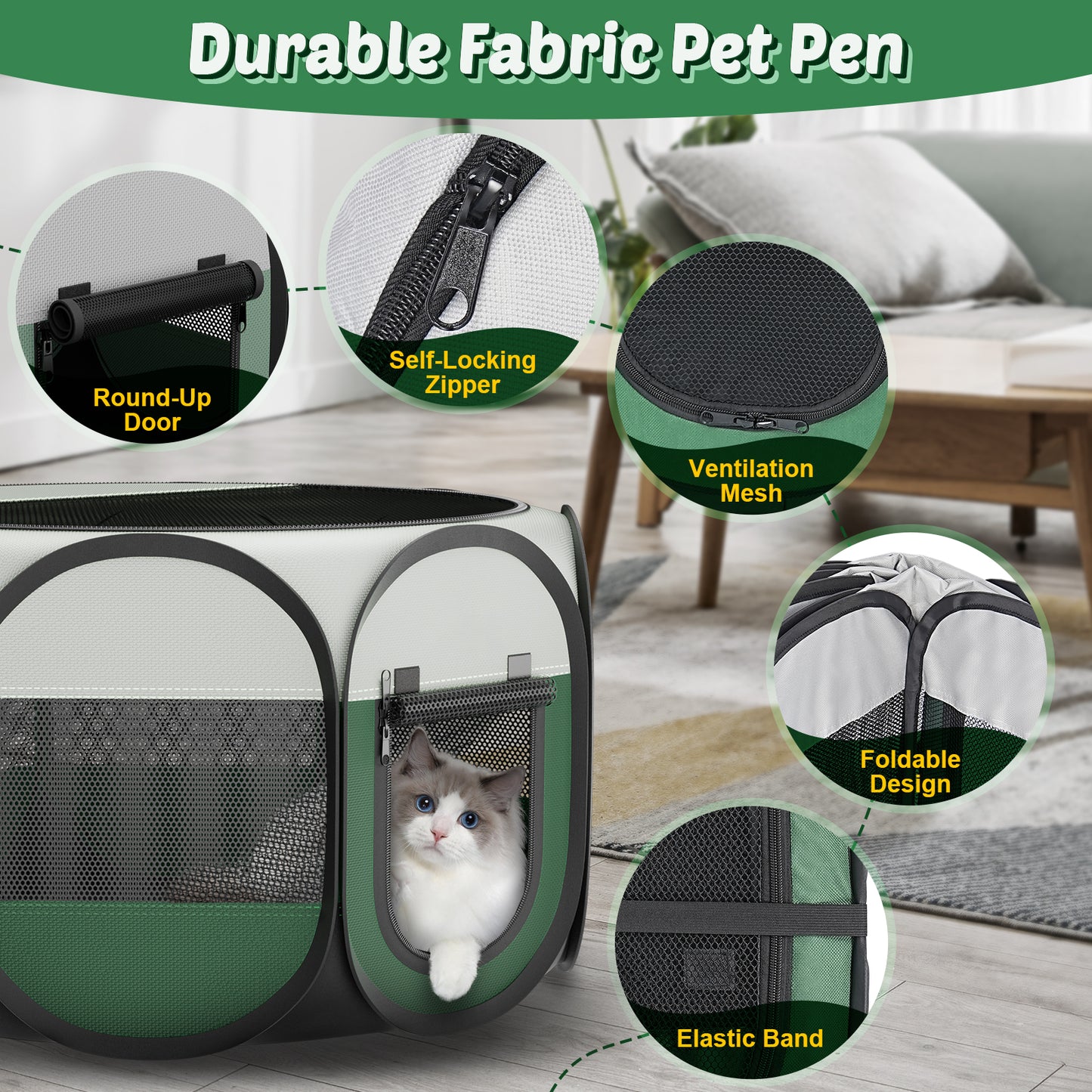 Dog Playpen Indoor for Puppy Cats Small Pet Outdoor Pop-up Playpen Tent Crates 28.7" Breathable Playpen Length for Pets up to 40LBs