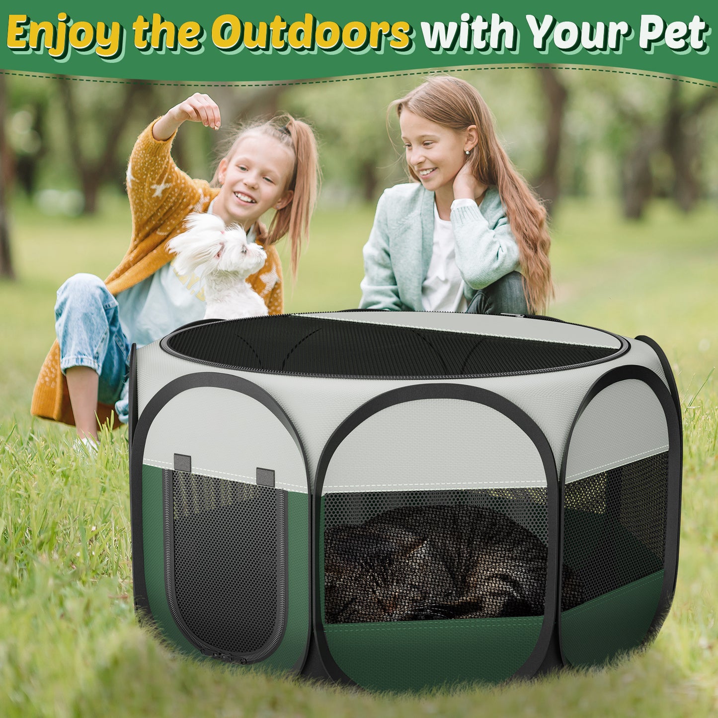 Dog Playpen Indoor for Puppy Cats Small Pet Outdoor Pop-up Playpen Tent Crates 28.7" Breathable Playpen Length for Pets up to 40LBs