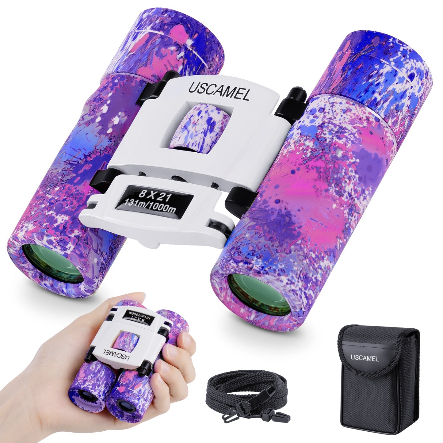 USCAMEL 8x21 Binoculars for Kids and Adults, Mini Porcket Binoculars for Birding, Camping, Climbing, Compact Binoculars Toys Gift for Girls and Boys