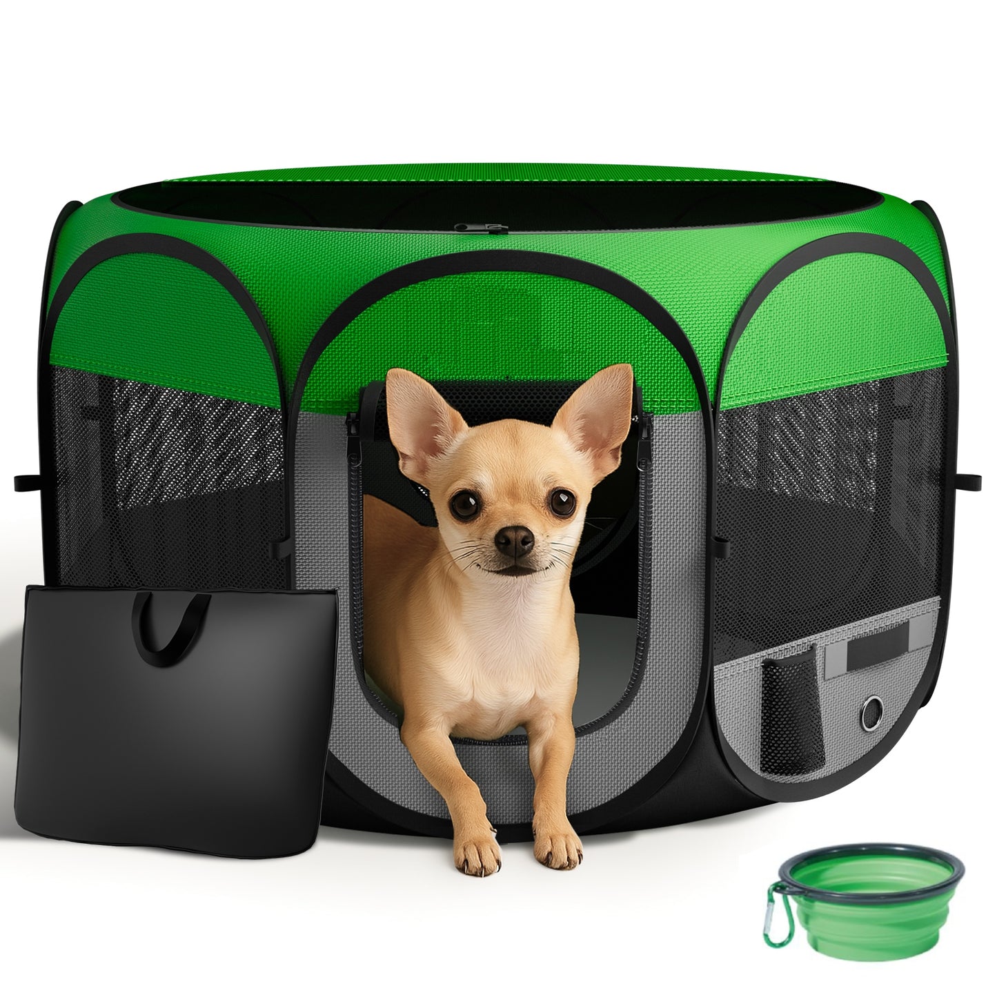 USCAMEL Dog Foldable Playpen Indoor Outdoors, No Assembly Required Pop-up Tent Pet Tent with Bowl & Side Pockets, Detachable Top & Waterproof Bottom