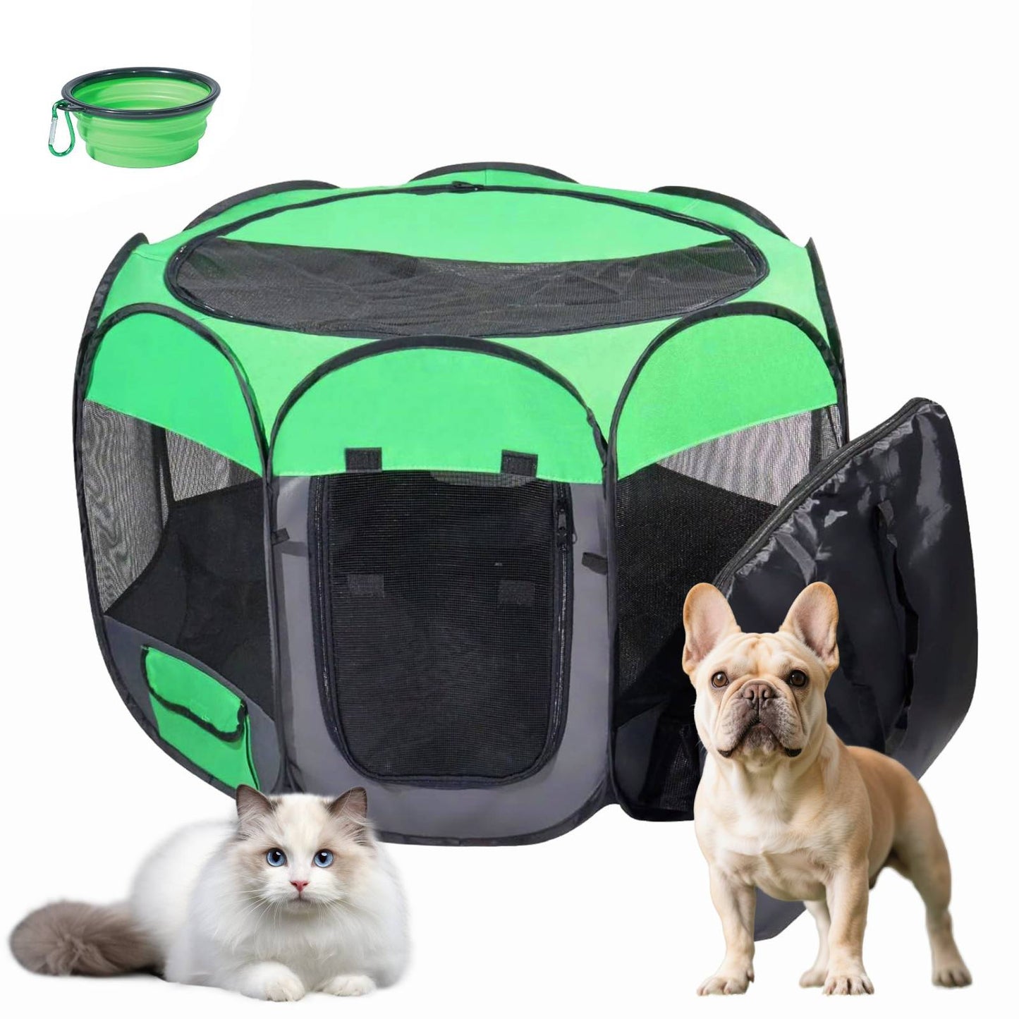 USCAMEL Dog Foldable Playpen Indoor Outdoors, No Assembly Required Pop-up Tent Pet Tent with Bowl & Side Pockets, Detachable Top & Waterproof Bottom (Medium Size)