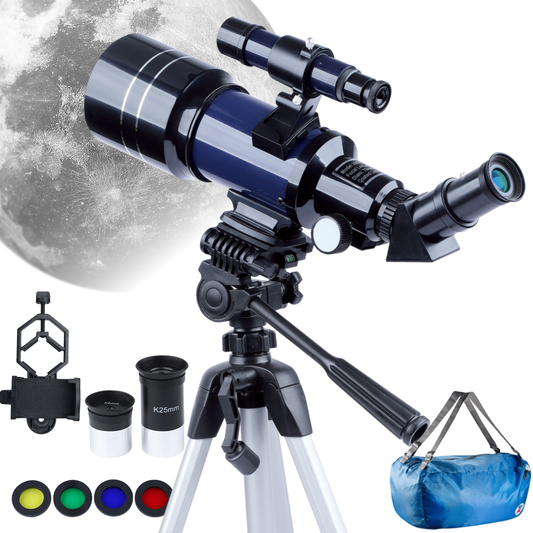 Telescope with 70mm Aperture Adults Telescope w/Phone Clip Carrying Bag Portable Astronomy Refractor Telescope for Observing Moon Easy Mounted, Blue