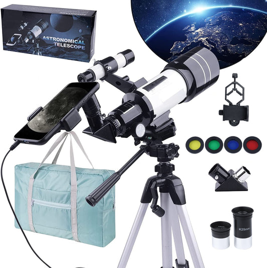 Telescope for Astronomy Telescope for Adults Beginners, 70mm Aperture Telescope w/Carry Bag Phone Clip for Moon Wildlife Viewing, White