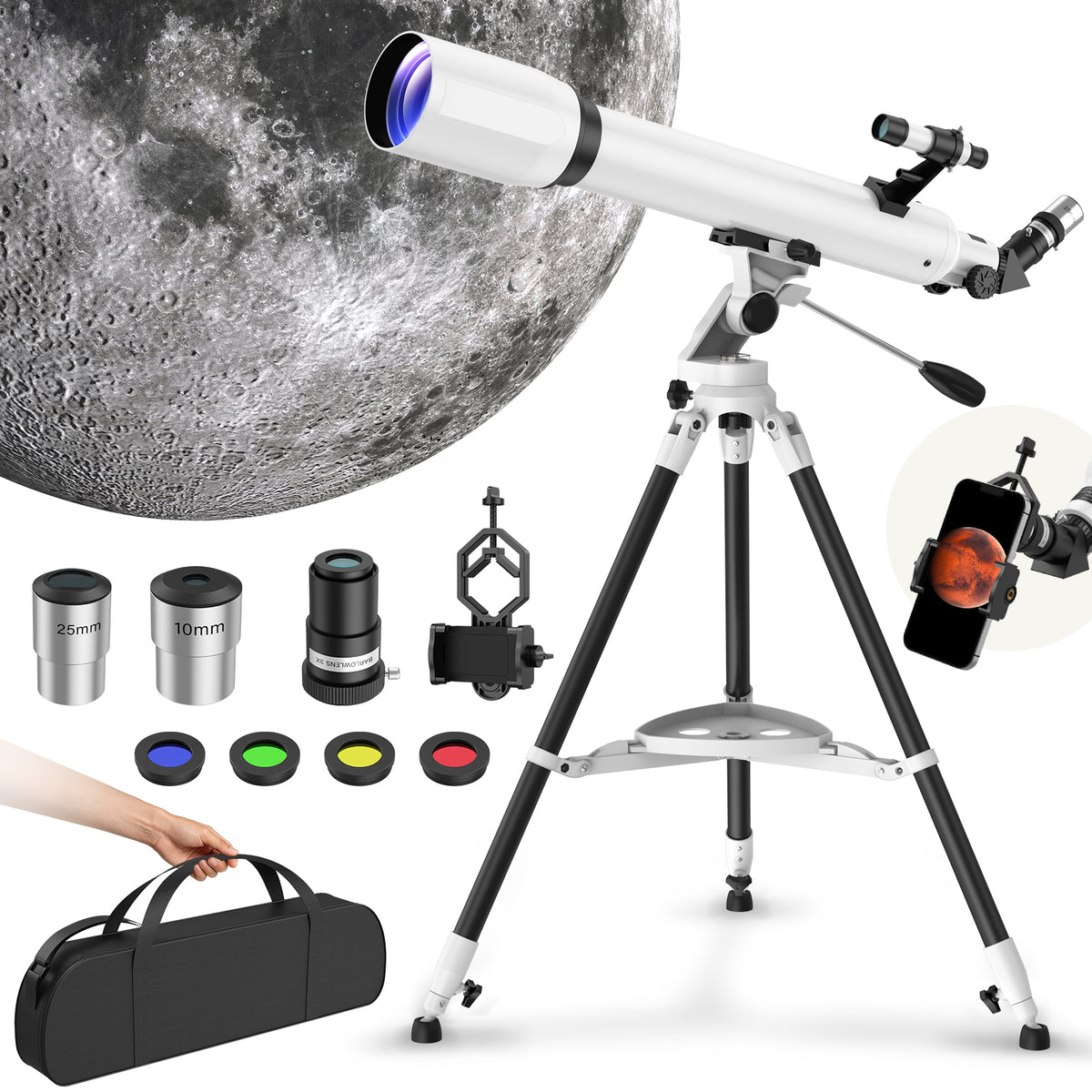 USCAMEL Telescope for Adults Beginners, 80mm Large Aperture 700mm High Powered Refractor Astronomy Telescope with Stable Tripod, Professional Telescope for Moon Planet Observation, Outdoor Stargazing