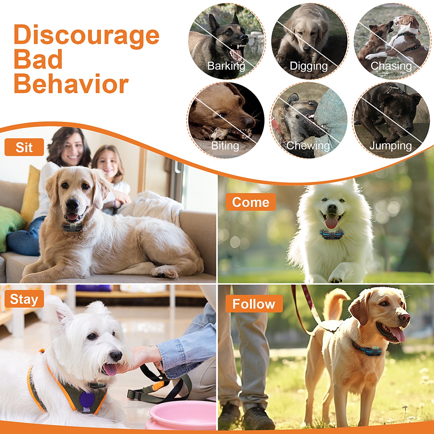 USCAMEL Dog Shock Collar with Remote, Waterproof Rechargeable Dog Training Collar for Small Medium Large Dogs, Electronic Collar with Sound, Vibration, and Electric Shock
