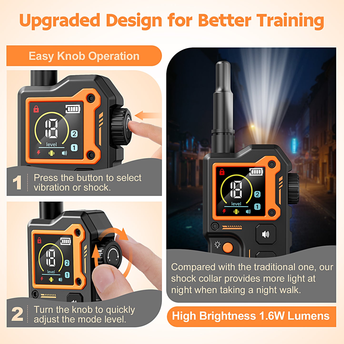 USCAMEL Dog Training Collar, Upgraded 3300FT Shock Collar with Remote for Dog with Bright Flashlight, Train Dog Collar 3 Modes Beep Vibration Shock