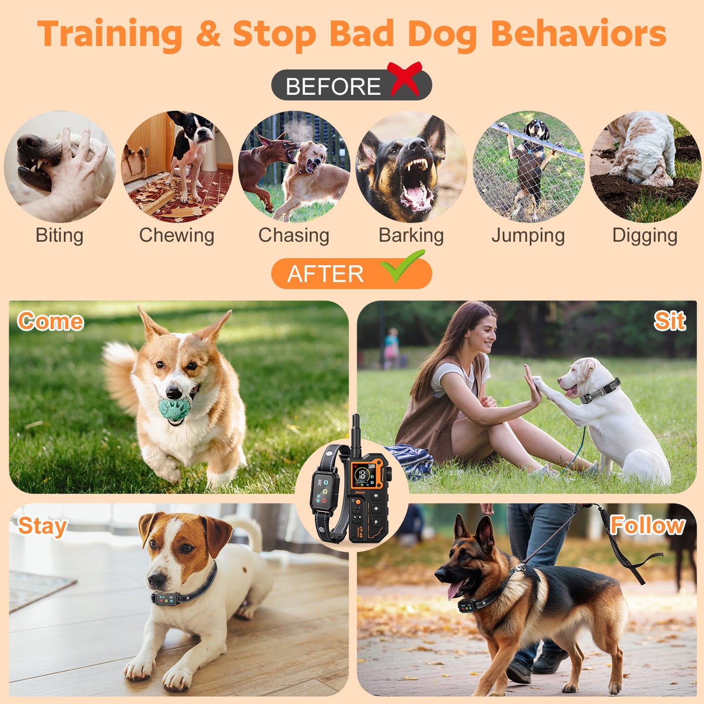 USCAMEL Dog Training Collar, Upgraded 3300FT Shock Collar with Remote for Dog with Bright Flashlight, Train Dog Collar 3 Modes Beep Vibration Shock