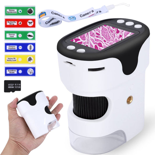 USCAMEL Pocket Microscope for Kids Mini Handheld Microscope Portable Microscope 200x-1000x LED Light Science Kit with 6 Specimen Slides