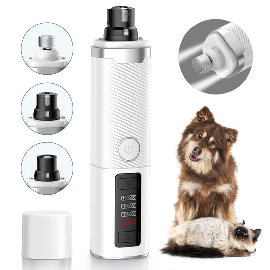 Dog Nail Grinder, Pet Nail Trimmer for Dog Cat w/Lights, Low Vibration, LCD Display, Quiet 3 Speeds Electric Pet Nail Polisher, Clipper Grooming Tool for All Breed