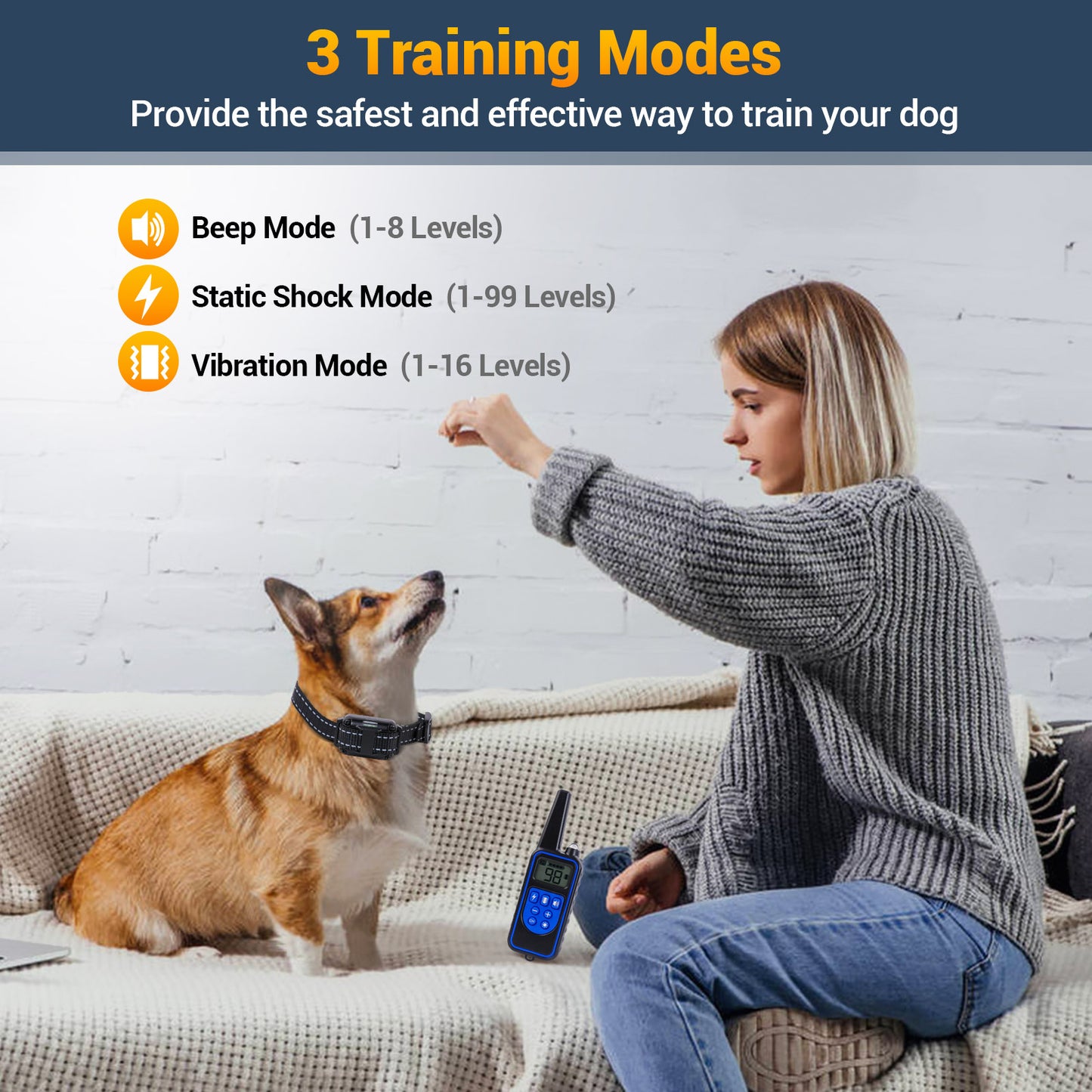 USCAMEL Dog Training Collar,2 Receiver Rechargeable Dog Collar with 3 Training Modes