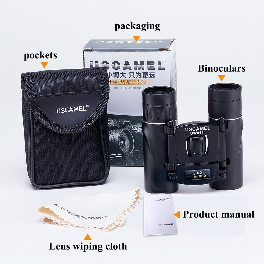 USCAMEL 8x21 Binoculars for Adults and Kids, Waterproof, Folding Compact Lightweight Small Binoculars for Hunting, Bird Watching, Hiking, Travel, Concerts, Theater