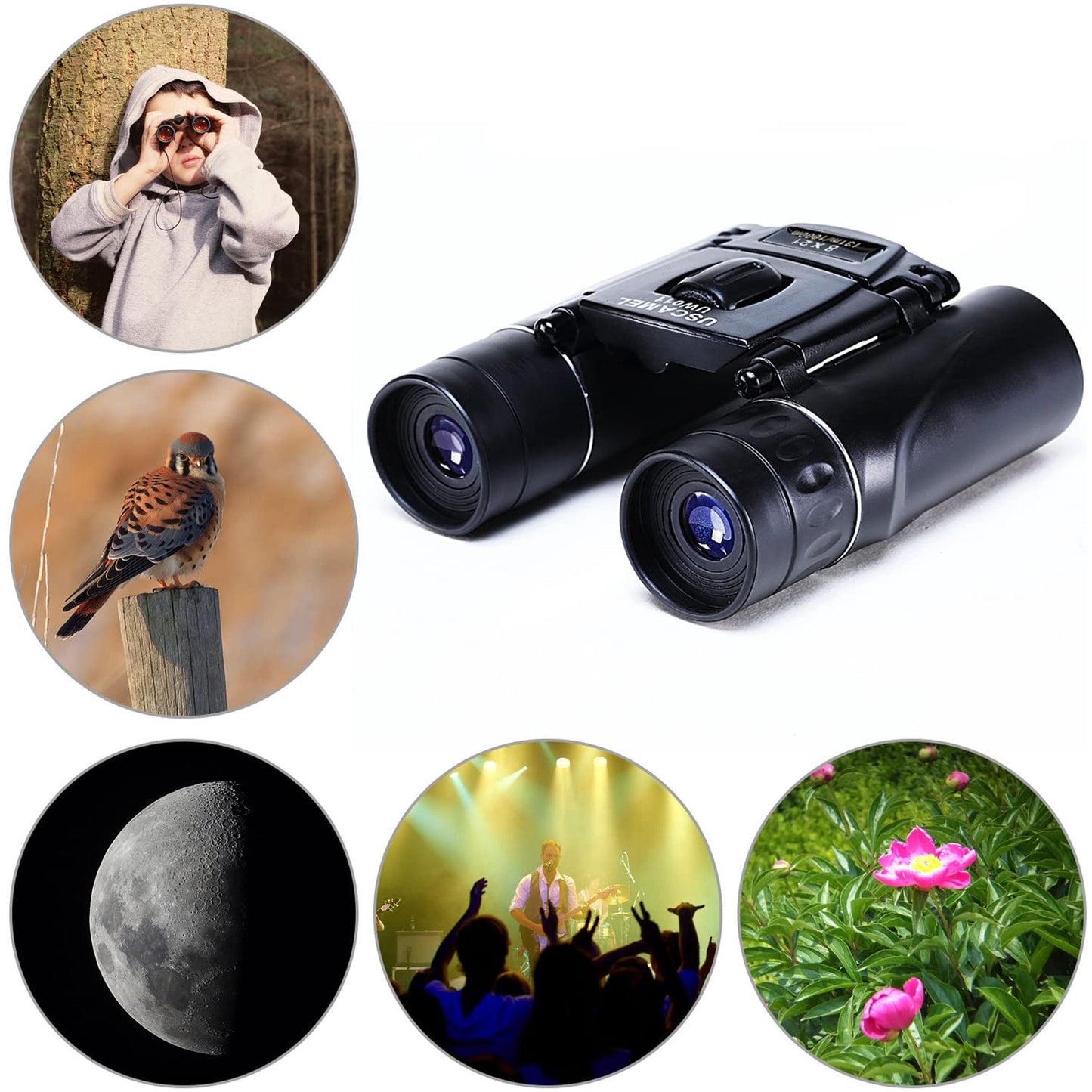 USCAMEL 8x21 Binoculars for Adults and Kids, Waterproof, Folding Compact Lightweight Small Binoculars for Hunting, Bird Watching, Hiking, Travel, Concerts, Theater